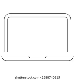 Vector icon of a laptop, symbolizing modern technology, remote work, and online communication. Thin black line illustration on a transparent background. Scalable and editable stroke width