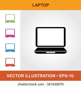 Vector Icon Of Laptop With Title & Small Multicolored Icons. Eps-10.