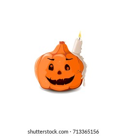 Vector icon of the laughing pumpkin with a candle