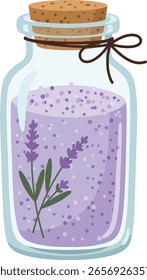 Icono de Vector de sales de baño de lavanda en tarro de vidrio con corcho y flor