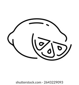 Vector icon of lemon with sliced wedge, perfect for culinary designs or food related projects.