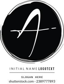 vector icon of letter A with ink stroke, hand drawn A letters Logo design. Brushstroke A Letter Logo, A-Letter Logo Design with grunge circle background.eps8