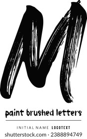 vector icon of letter m with ink stroke,m - Black handwritten letters, hand drawn m letters Logo design. Brushstroke m Letter Logo Design on white background.eps8