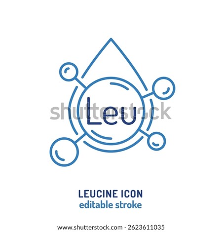 Vector icon of leucine  supplement. Editable stroke illustration. Essential amino acid for muscle growth, recovery, energy, fitness, performance, and health. Linear pictogram, symbol