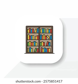 Vector icon:  A library bookshelf with many books in it.