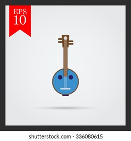 Vector icon of light blue banjo instrument