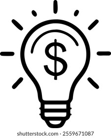 Vector icon of a lightbulb with a dollar sign inside representing profitable ideas. concept as A simple vector illustration of a lightbulb containing a dollar sign symbolizing ideas that generate prof