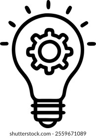 Vector icon of a lightbulb with gears inside symbolizing innovative business solutions. concept as A clean vector illustration of a lightbulb containing interlocking gears representing the fusion of i