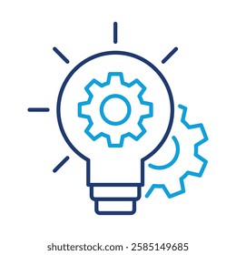 Vector icon of Lightbulb and Gears. This icon represents creativity and technological advancements, leading to progressive solutions for business success.