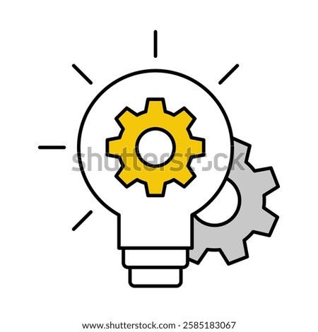 Vector icon of a Lightbulb and Gears. This icon represents innovation, emphasizing creativity and the technological advancements that drive business success.