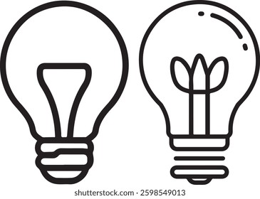 A vector icon of a lightbulb. The lightbulb has a filament inside and is glowing. The lightbulb is on a simple background.