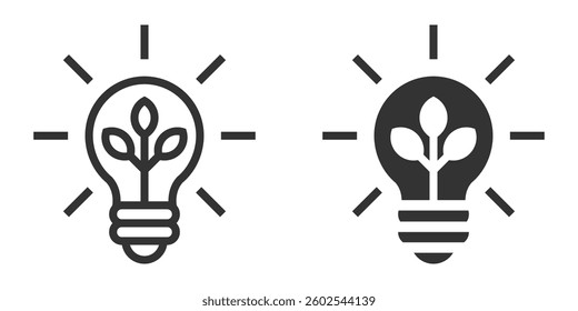Vector icon of lightbulb with sprouting plant inside.