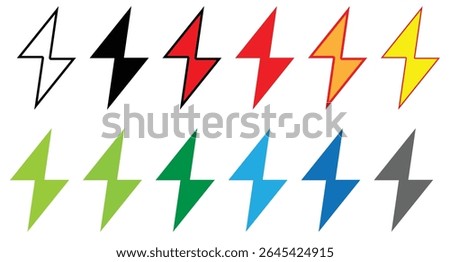vector icon of a lightning bolt in four styles outlined and filled. High contrast black and white symbols representing electricity, power or energy. isolated on white background.