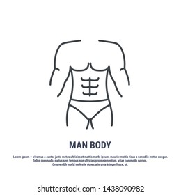 Vector icon. Line design. The body of a man, structure. Anatomical structure of man. Disease and treatment. Symbol, element, sign, logo, emblem. Concept illustration.