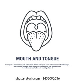 Vector icon. Line design. Mouth and tongue. Oral cavity. Medicine and anatomy. Anatomical structure of man. Symbol, element, sign, logo, emblem. Concept illustration.