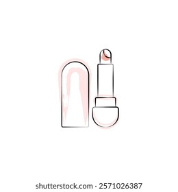 Vector icon, line drawing, watercolor, cosmetics, lipstick illustration, beauty salon, isolated, makeup, lip gloss, lineart