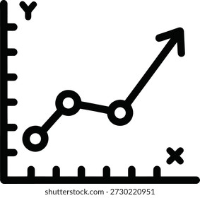 Vector icon of a line graph illustrating an upward trend, symbolizing growth and progress.