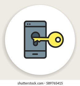 Vector icon linear flat smartphone key protection