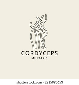 Vector icon in linear style - cordyceps mushrooms. Logo sign