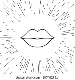 Vector icon of the lips against the background of the rays