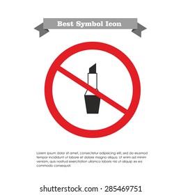 Vector icon of lipstick in prohibition sign, with text on gray ribbon and sample text