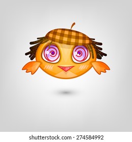 Vector icon. The little orange bird. Bird teenager.