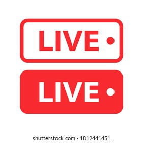 Vector icon, live broadcast button. red template, sticker, symbol, label. flat style. for web design, site. social networking concept. EPS10