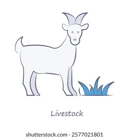  Vector icon of livestock in organic farming. Minimalist design depicting farm animals representing sustainable meat and dairy production with editable stroke.