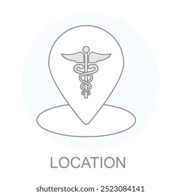 Icono de Vector para la Locación. Alfiler de mapa con un símbolo de cruz médica que representa la ubicación del centro de atención médica.