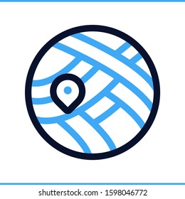 Vector icon of location on globe. Place on route vector symbol