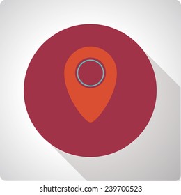 Vector icon "location" on a red circle with a long shadow