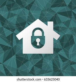 Vector icon of lock at home with turquoise geometric seamless background.
