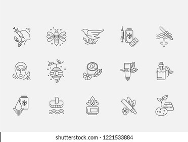 Vector icon and logo for alternative medicine. Editable outline stroke size. Line flat contour, thin and linear design. Simple icons. Concept illustration. Sign, symbol, element.