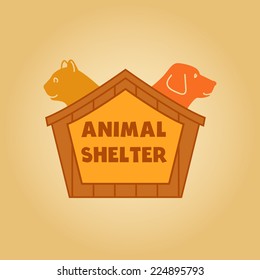 Vector icon logo for an animal shelter. Dog and a cat in a box.