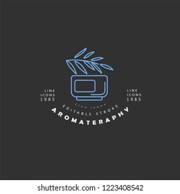 Vector icon and logo for aromatherapy. Editable outline stroke size. Line flat contour, thin and linear design. Simple icons. Concept illustration. Sign, symbol, element.