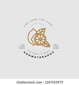 Vector icon and logo for aromatherapy. Editable outline stroke size. Line flat contour, thin and linear design. Simple icons. Concept illustration. Sign, symbol, element.