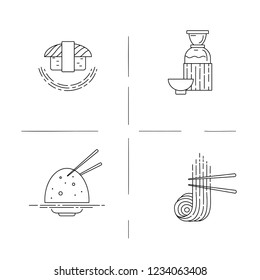 Vector icon and logo for asian, japan food and seafood. Editable outline stroke size. Line flat contour, thin and linear design. Simple icons. Concept illustration. Sign, symbol, element.