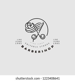 Vector icon and logo for barbershop and beauty saloon . Editable outline stroke size. Line flat contour, thin and linear design. Simple icons. Concept illustration. Sign, symbol, element.