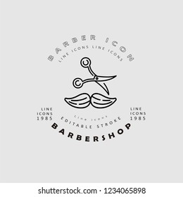 Vector icon and logo for barbershop and beauty saloon . Editable outline stroke size. Line flat contour, thin and linear design. Simple icons. Concept illustration. Sign, symbol, element.