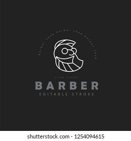 Vector icon and logo for barbershop and beauty saloon . Editable outline stroke size. Line flat contour, thin and linear design. Simple icons. Concept illustration. Sign, symbol, element.