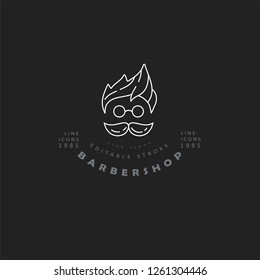 Vector icon and logo for barbershop and beauty saloon . Editable outline stroke size. Line flat contour, thin and linear design. Simple icons. Concept illustration. Sign, symbol, element.