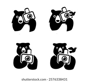 Vector icon, logo of a bear with a camera. Photographer Bear.