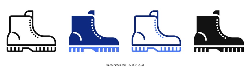 Vector icon or logo of boot related hiking or camping footwear, tourism equipment and fashion industry. Symbol for website or app UI, logo design, illustration