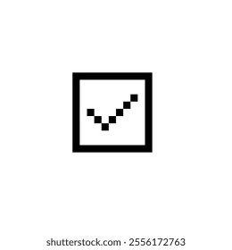Vector icon logo of box with check mark in pixel style