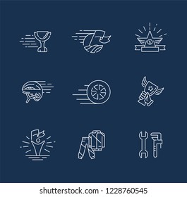 Vector icon and logo for car racing and championship. Editable outline stroke size. Line flat contour, thin and linear design. Simple icons. Concept illustration. Sign, symbol, element.