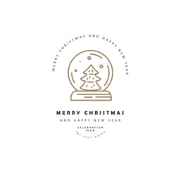 Vector Icon And Logo Celebration Merry Christmas And Happy New Year . Editable Outline Stroke Size. Line Flat Contour, Thin And Linear Design. Simple Icons. Concept Illustration. Sign, Symbol, Element