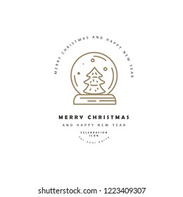 Vector icon and logo celebration Merry Christmas and Happy New Year . Editable outline stroke size. Line flat contour, thin and linear design. Simple icons. Concept illustration. Sign, symbol, element