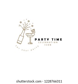 Vector icon and logo celebration Merry Christmas and Happy New Year . Editable outline stroke size. Line flat contour, thin and linear design. Simple icons. Concept illustration. Sign, symbol, element
