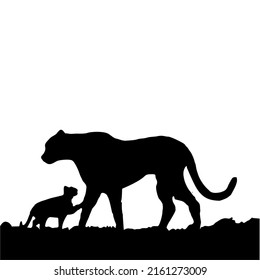 vector, icon, logo, cheetah and cheetah cub silhouette on a white background.