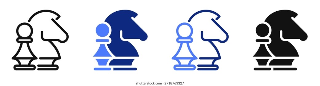 Vector icon or logo of chess knight and pawn figures related to sport and hobby games, strategy and intelligence. Symbol for website or app UI, logo design, illustration